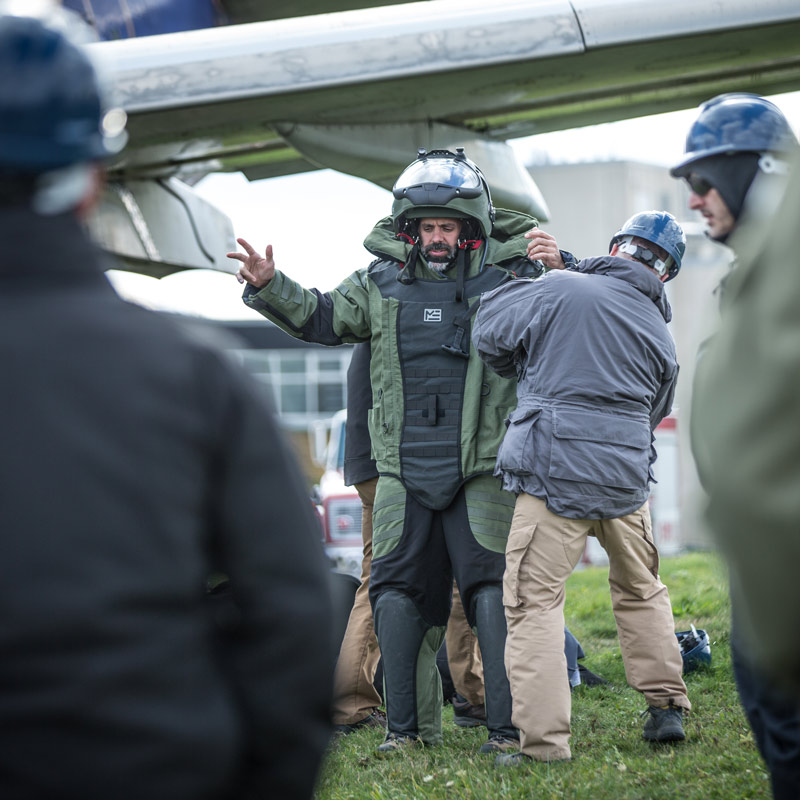 Person in hazardous materials suit
